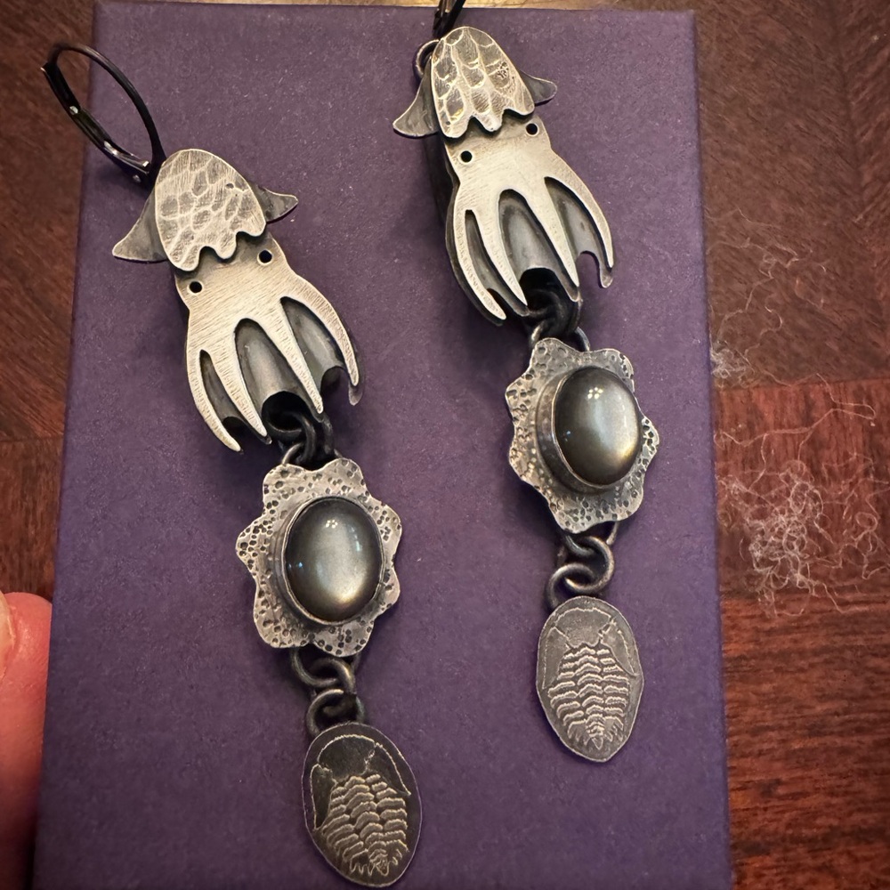 Sterling Silver Vampire Squid Dangle Earrings - image 2